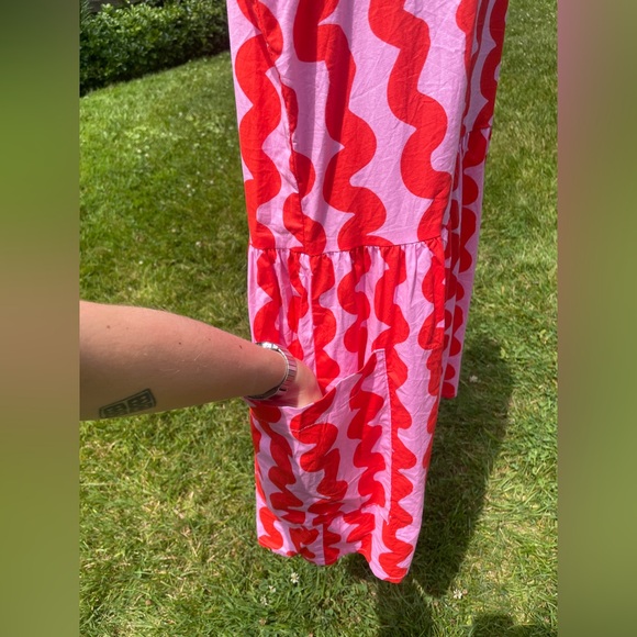Nooworks Big Pocket dress size 2X red pink squiggle artsy cotton made in CA - Picture 6 of 10